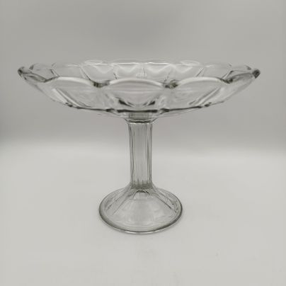 Фруктовница на ножке с лаконичным декором, стекло, пресс, Дятьковский хрустальный завод, СССР, 1950-1970 гг.