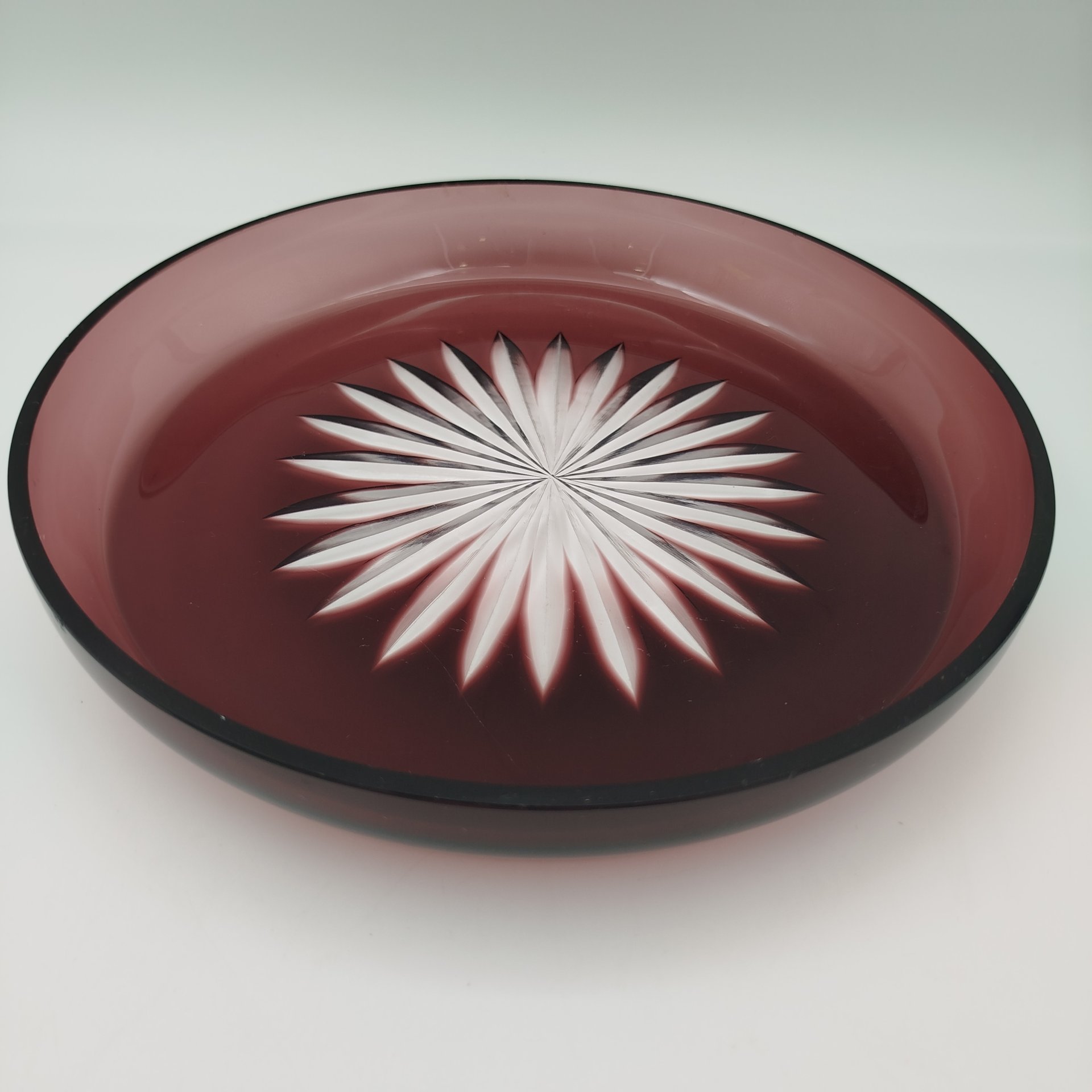 Поднос марганцевого цвета для сервировки/приборов для вина, стекло, нацвет, алмазная грань, Дятьковский хрустальный завод, СССР, 1970-1990 гг.