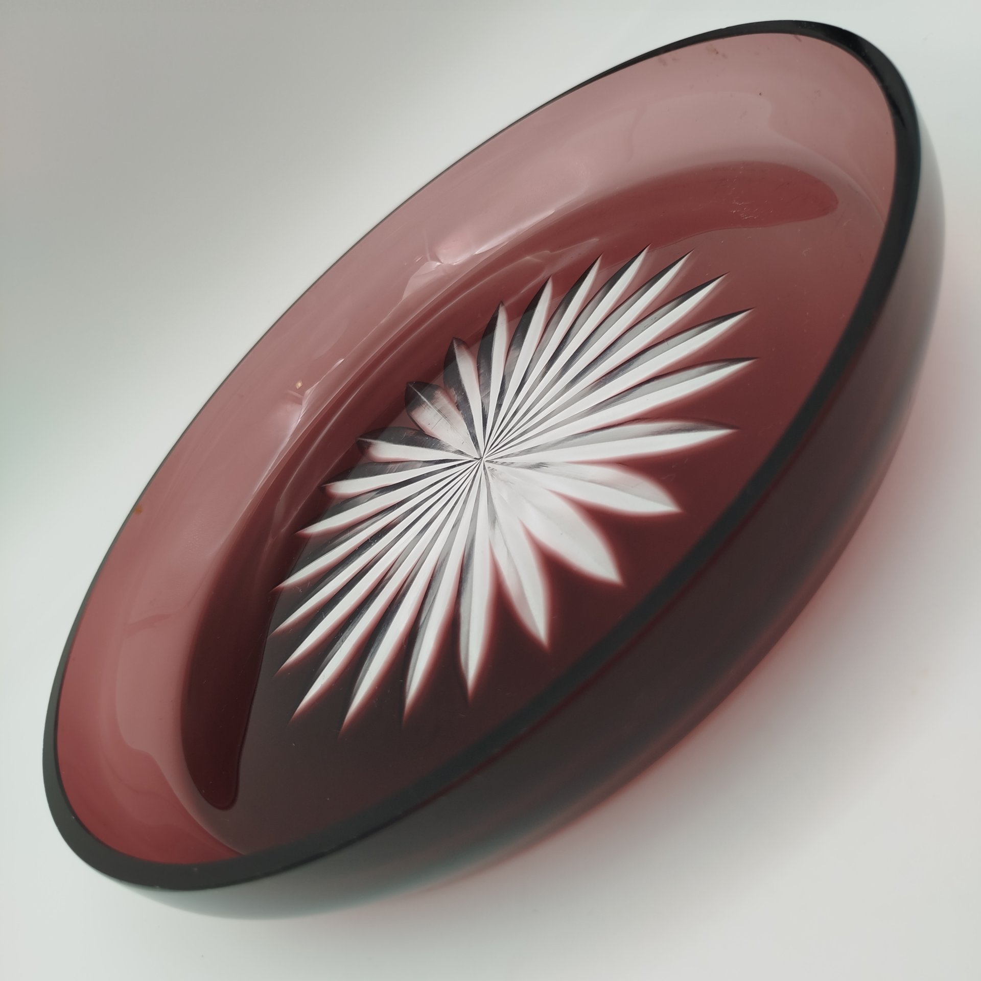 Поднос марганцевого цвета для сервировки/приборов для вина, стекло, нацвет, алмазная грань, Дятьковский хрустальный завод, СССР, 1970-1990 гг.