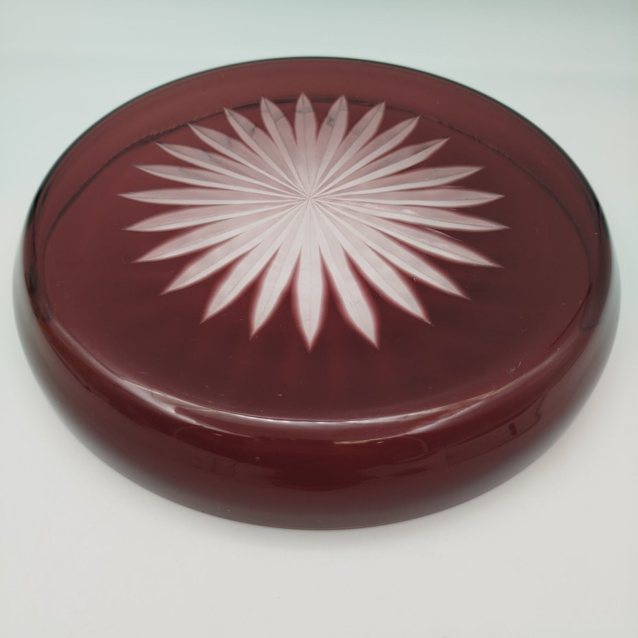 Поднос марганцевого цвета для сервировки/приборов для вина, стекло, нацвет, алмазная грань, Дятьковский хрустальный завод, СССР, 1970-1990 гг.