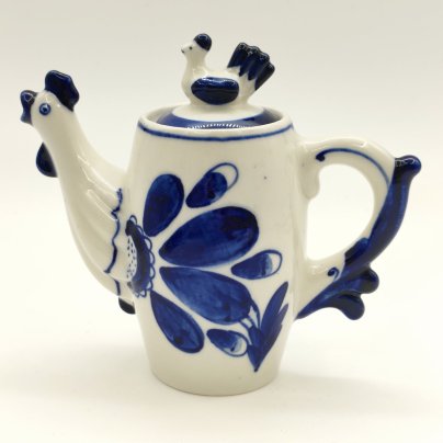 Чайник заварочный "Петушок", фарфор, роспись, Объединение «Гжель», СССР, 1972-1985 гг.