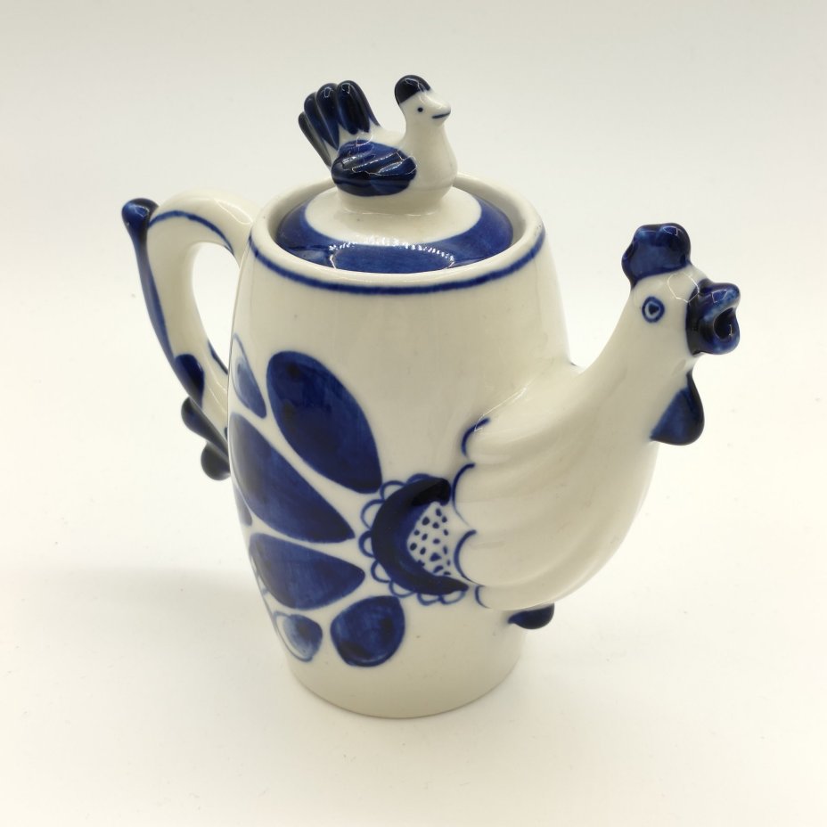 Чайник заварочный "Петушок", фарфор, роспись, Объединение «Гжель», СССР, 1972-1985 гг.