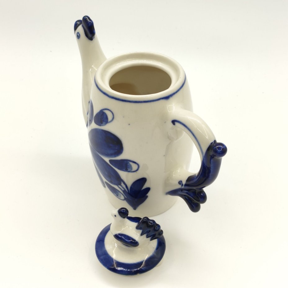 Чайник заварочный "Петушок", фарфор, роспись, Объединение «Гжель», СССР, 1972-1985 гг.