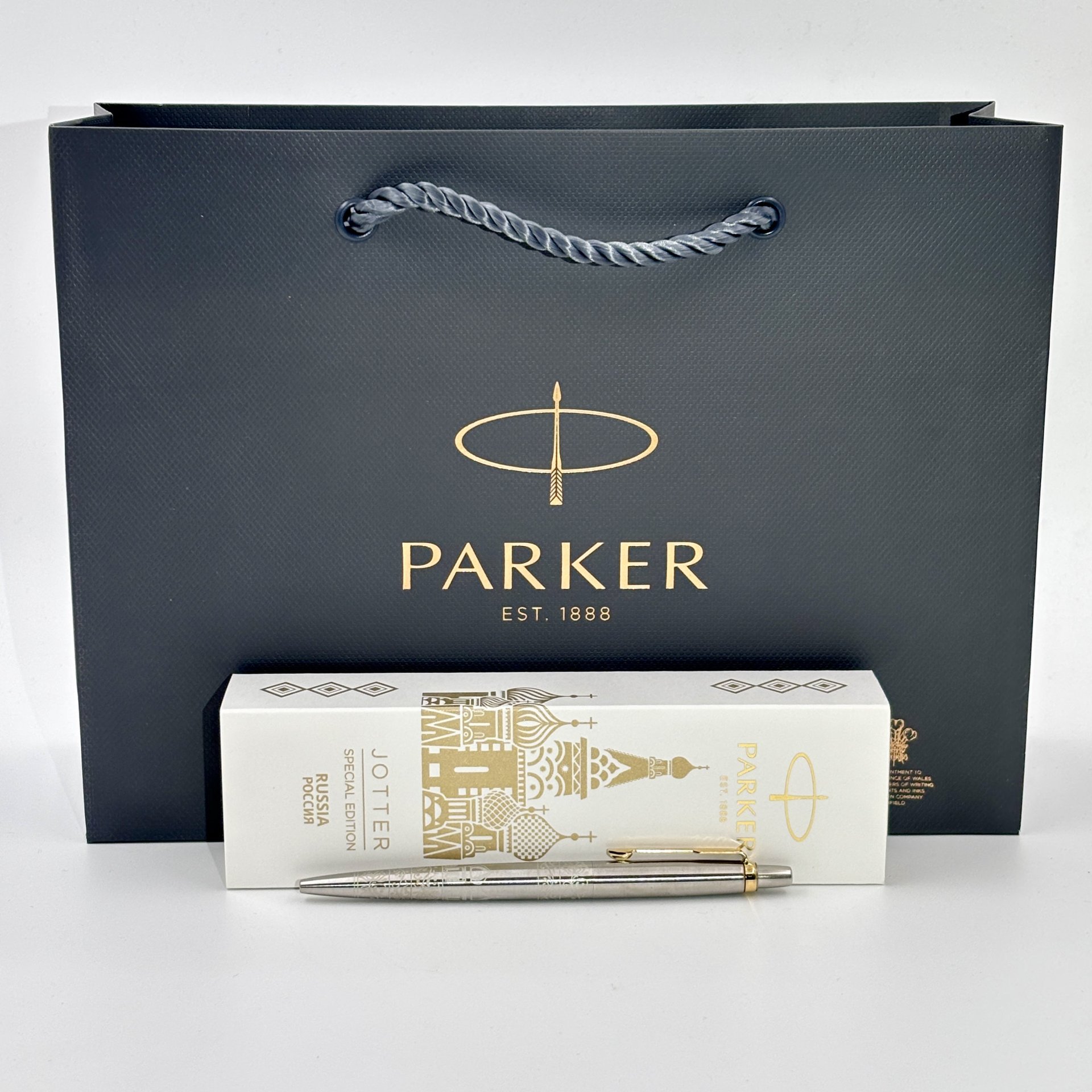 Шариковая ручка "Россия" в коробке, Parker, нержавеющая сталь, золочение, гравировка