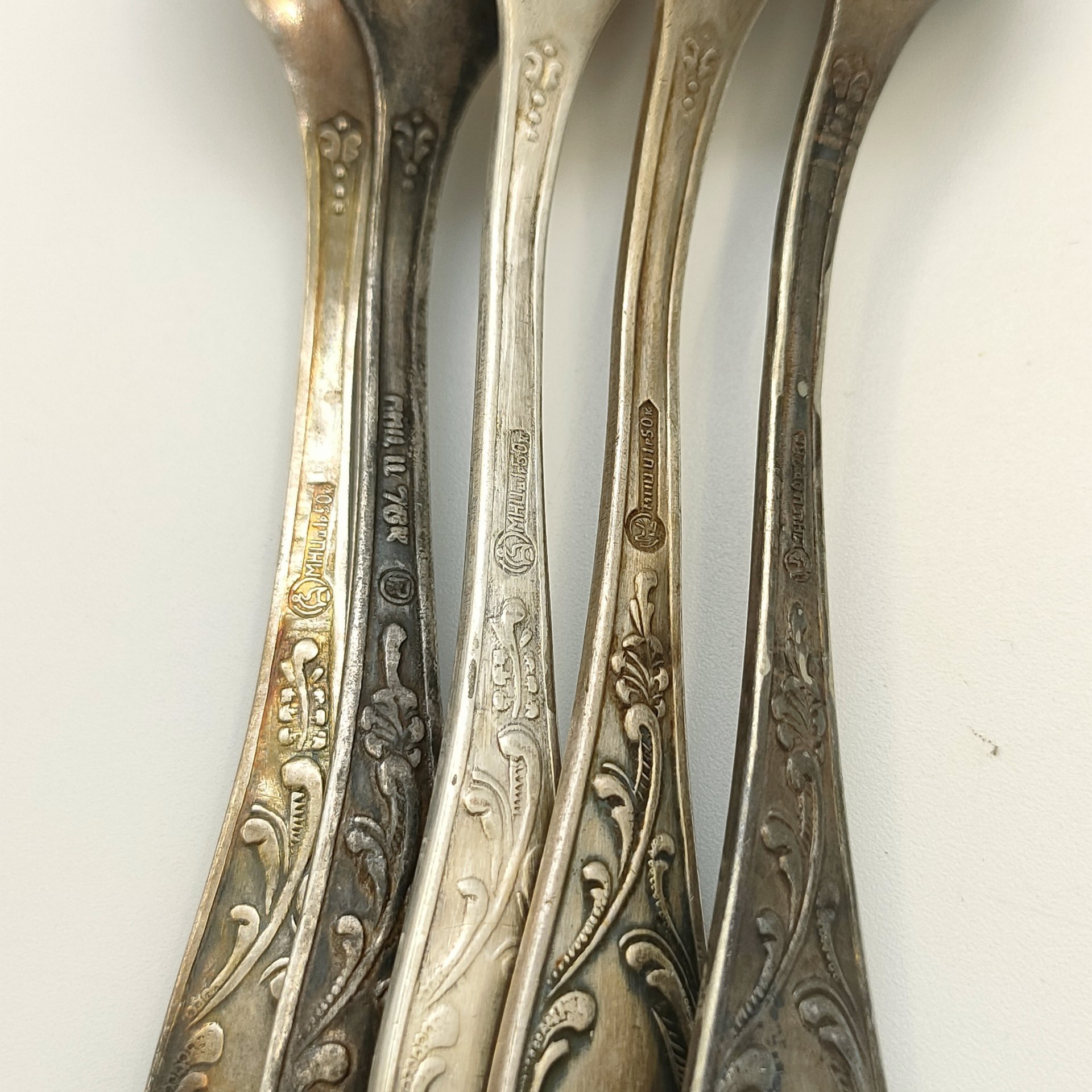 Набор чайных ложек "Пламя" на 5 персон, мНЦ (медь-никель-цинк), Кольчугинский завод цветных металлов, СССР, 1962-1991 гг.