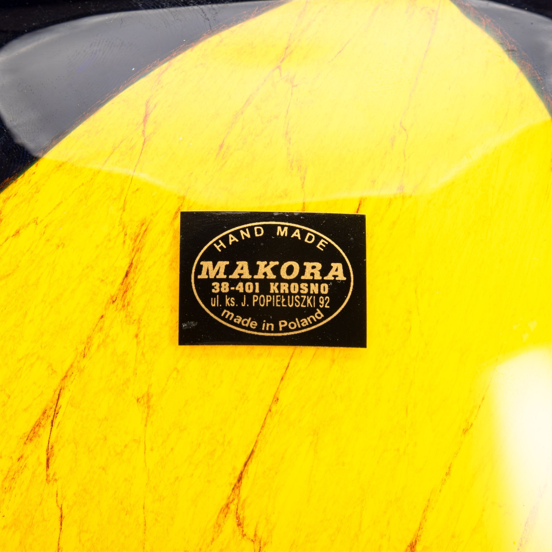 Декоративная ваза (крупная) с оригинальным черно-желтым декором, Makora Krosno, стекло, гутная техника, Польша, 1970-1990 гг.