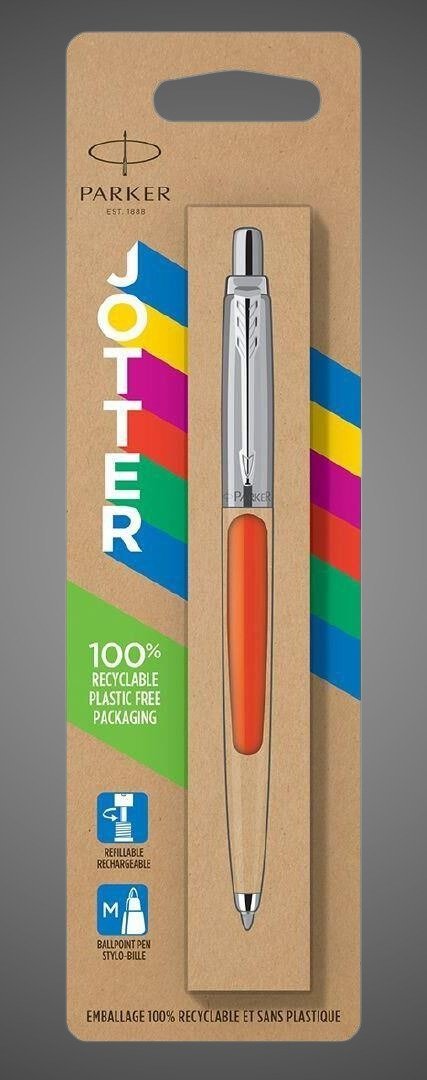 Шариковая ручка Parker Jotter ORIGINALS ORANGE CT, стержень: Mblue ЭКО-УПАКОВКА, Металлы: нержавеющая сталь, пластик