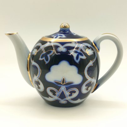 Чайник заварочный "Пахта", фарфор, крытье кобальтом, золочение, Ташкентский фарфоровый завод, СССР, 1967-1973 гг.