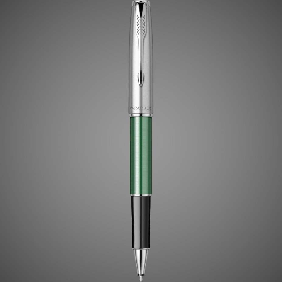 Ручка-роллер Parker Sonnet Essentials Green SB Steel CT, цвет чернил black, перо: F, в подарочной упаковке., Металлы: нержавеющая сталь, палладий, пластик