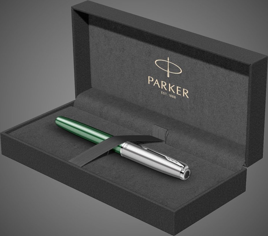 Ручка-роллер Parker Sonnet Essentials Green SB Steel CT, цвет чернил black, перо: F, в подарочной упаковке., Металлы: нержавеющая сталь, палладий, пластик