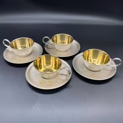 Набор из 4 кофейных пар с цветочным декором, Мстерский завод художественных изделий «Ювелир»