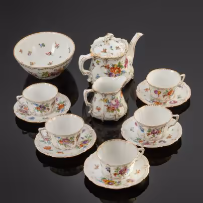 Сервиз чайный "Мейсенский букет" на 5 персон (13 предметов), Volkstedt porcelain factory - Richard Eckert  & Co