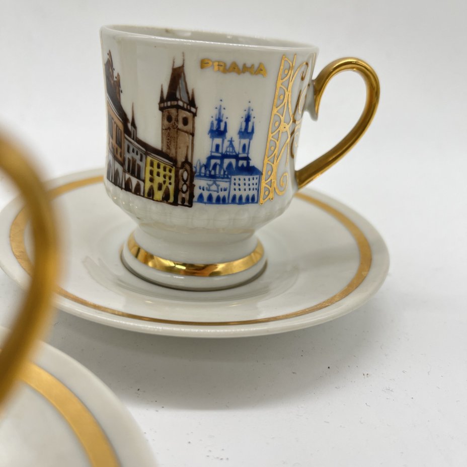 Набор из 3 кофейных пар с расписным изображением достопримечательностей Праги