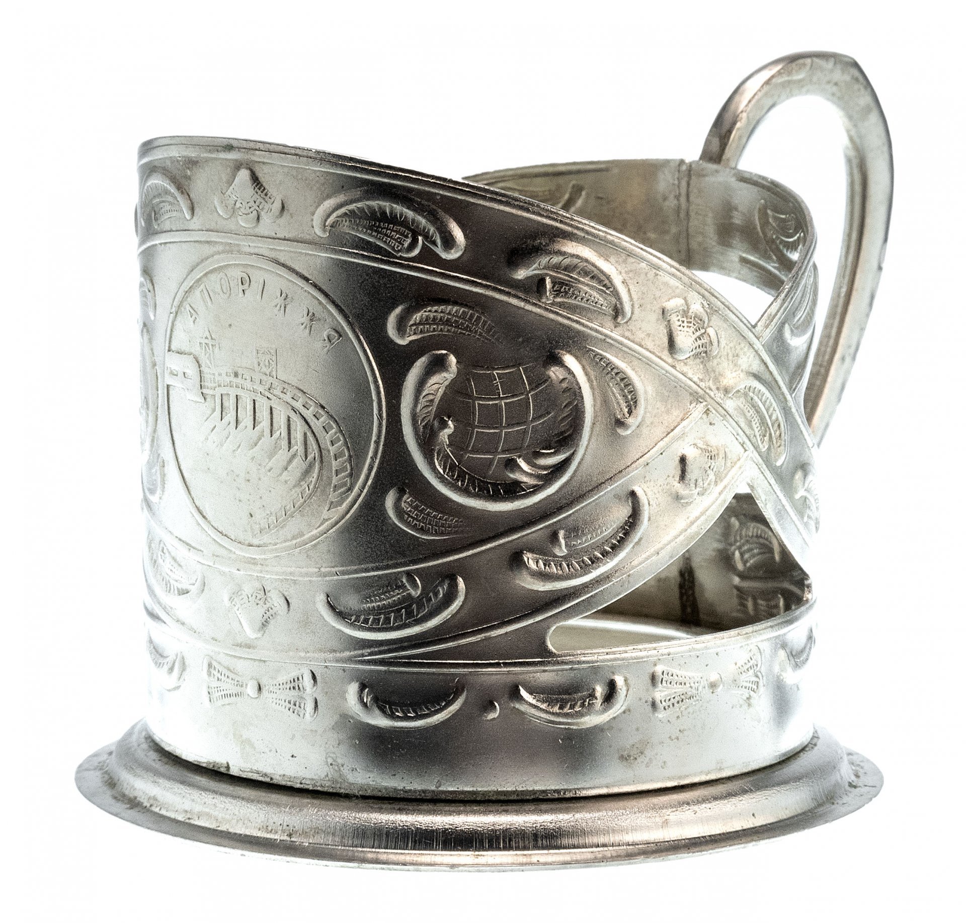 Подстаканник "Запорожье", мельхиор, Завод имени Шевченко, УССР, 1960-1970 гг., Вольнянский завод столовых приборов им. Шевченко (ЗiШ