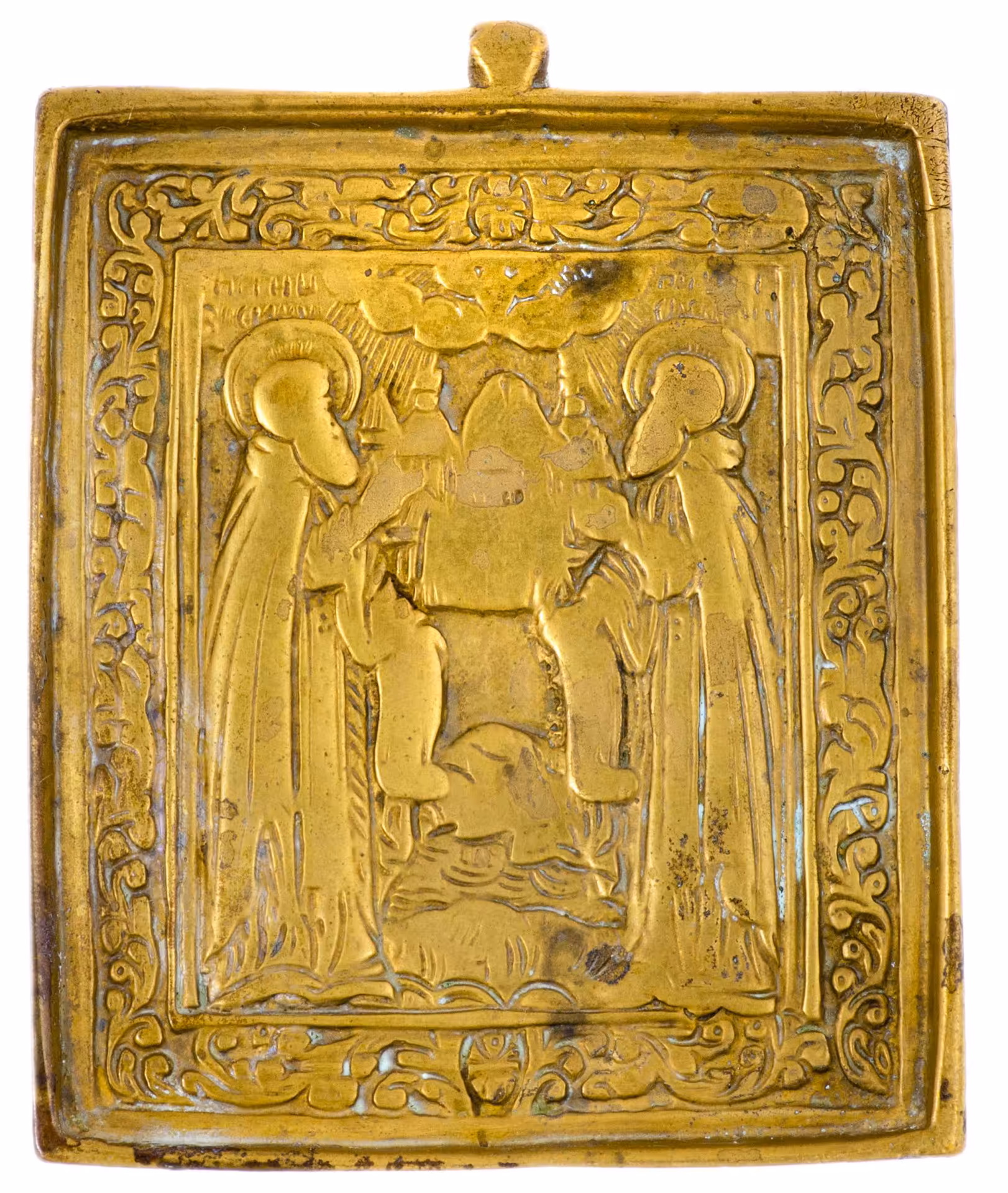 Икона "Зосима и Савватий Соловецкие", бронза, литье, Российская Империя, 1850-1890 гг.