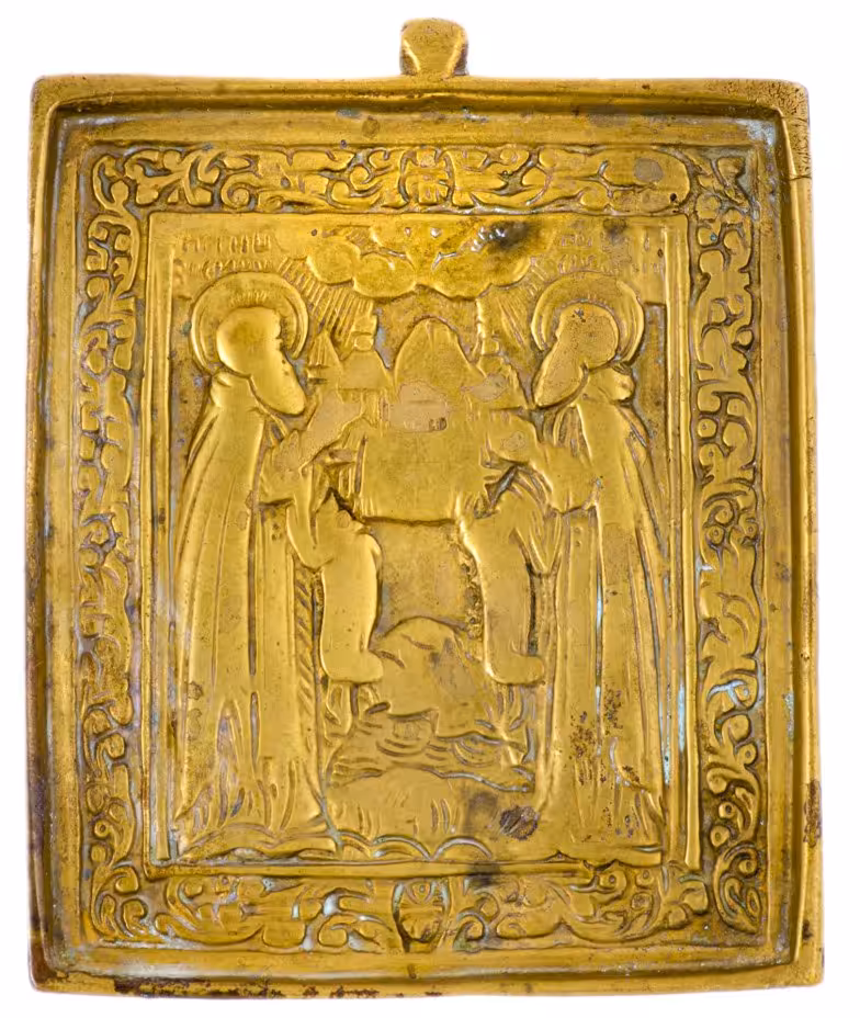 Икона "Зосима и Савватий Соловецкие", бронза, литье, Российская Империя, 1850-1890 гг.