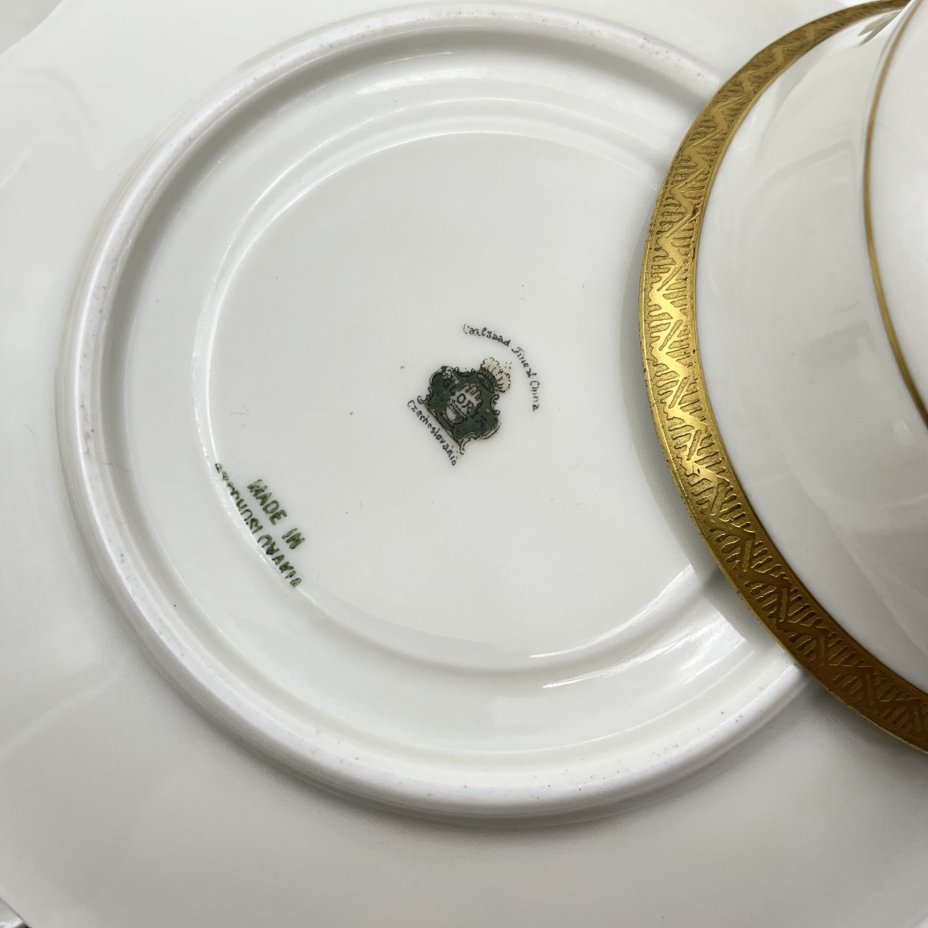 Набор кофейных пар в оттенке айвори с золотым кантом на 6 персон, фарфор, золочение, Фарфоровая мануфактура «Gloria», Чехословакия, 1970-1990 гг.