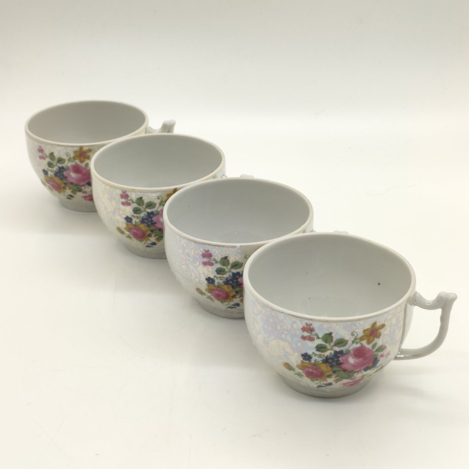 Набор из 4-х чашек с цветочным декором, фарфор, люстр, деколь, Дмитровский фарфоровый завод (ДФЗ Вербилки), СССР, 1965-1991 гг.