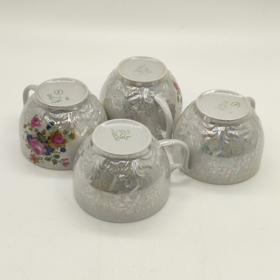 Набор из 4-х чашек с цветочным декором, фарфор, люстр, деколь, Дмитровский фарфоровый завод (ДФЗ Вербилки), СССР, 1965-1991 гг.