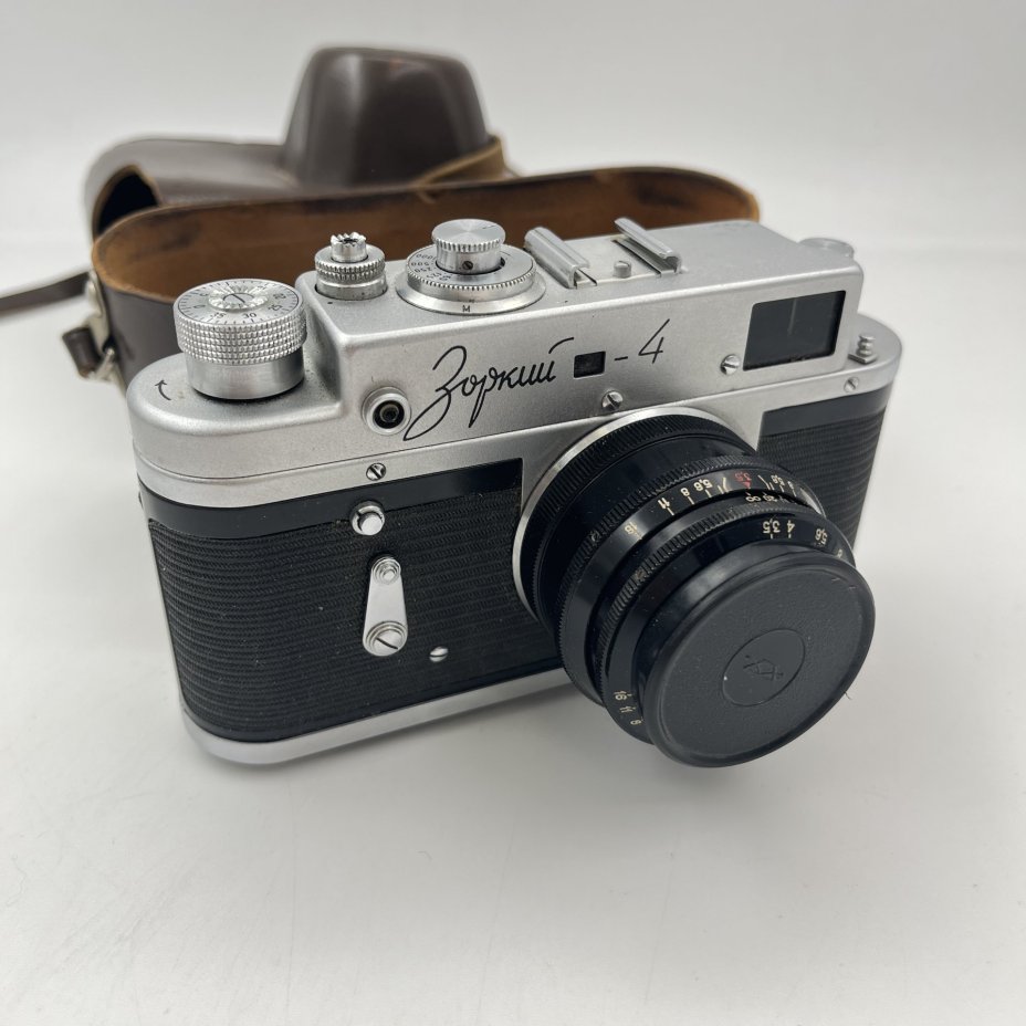 Фотоаппарат "Зоркий-4" с объективом "Индустар-50" в родном кофре, металл, пластик, кожа, стекло, Красногорский механический завод (КМЗ), СССР, 1968-1978 гг.