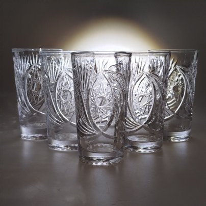 Набор для прохладительных напитков из 5-ти стаканов, хрусталь, алмазная грань, СССР, 1970-1990 гг.