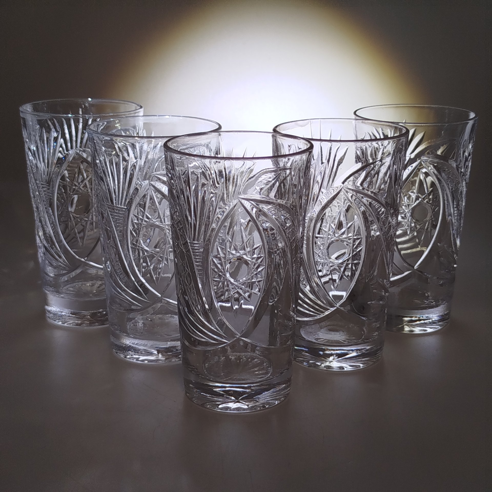 Набор для прохладительных напитков из 5-ти стаканов, хрусталь, алмазная грань, СССР, 1970-1990 гг.