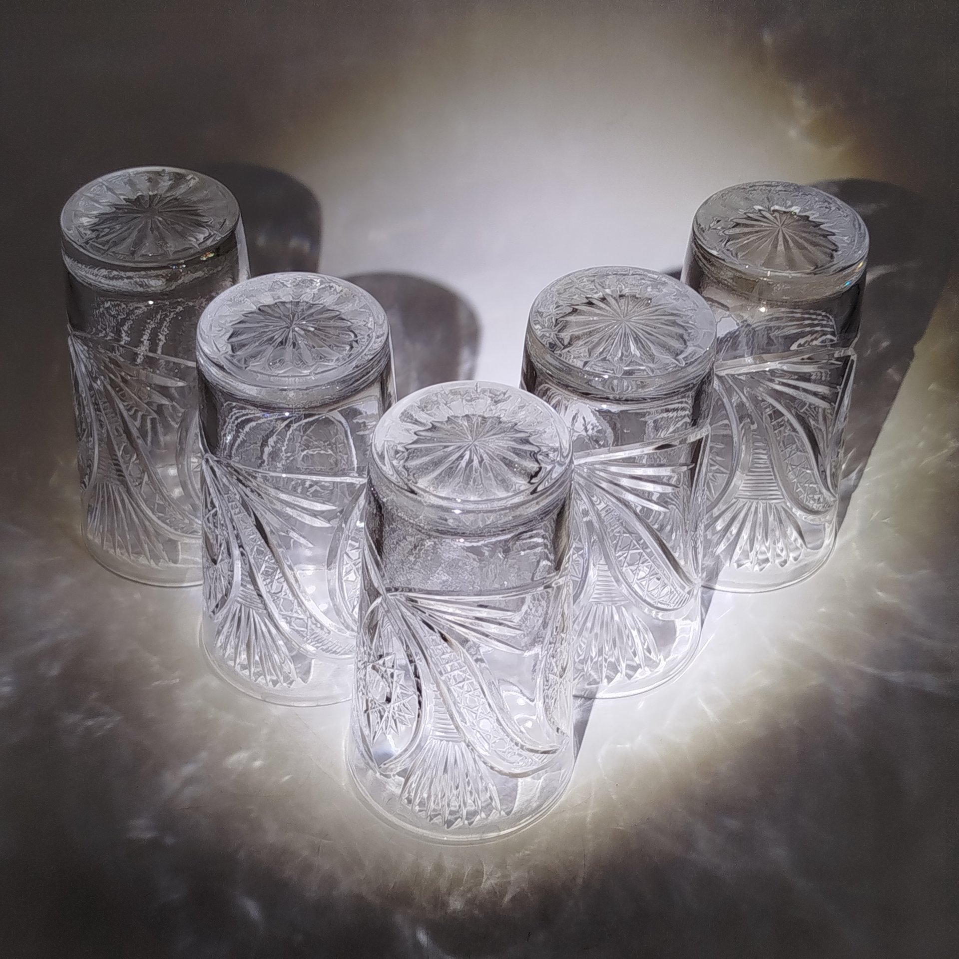Набор для прохладительных напитков из 5-ти стаканов, хрусталь, алмазная грань, СССР, 1970-1990 гг.