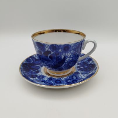 Пара чайная "Жар-птица", фарфор, деколь, золочение, Ленинградский фарфоровый завод (ЛФЗ), СССР, 1960-1970 гг.