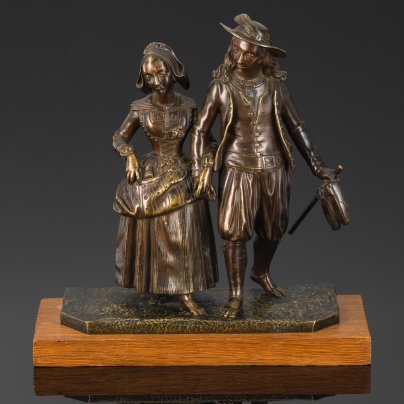 Статуэтка "Прогулка влюбленных босиком", бронза, литье, дерево, Западная Европа, 1900-1930 гг.