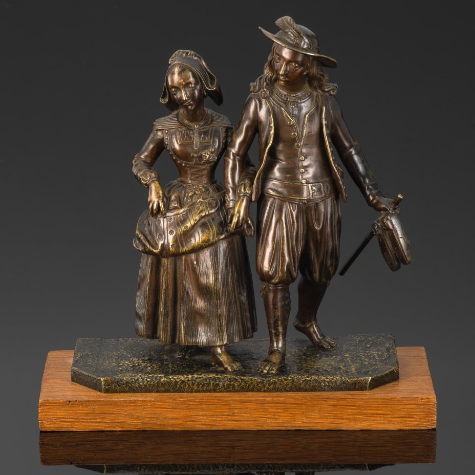 Статуэтка "Прогулка влюбленных босиком", бронза, литье, дерево, Западная Европа, 1900-1930 гг.