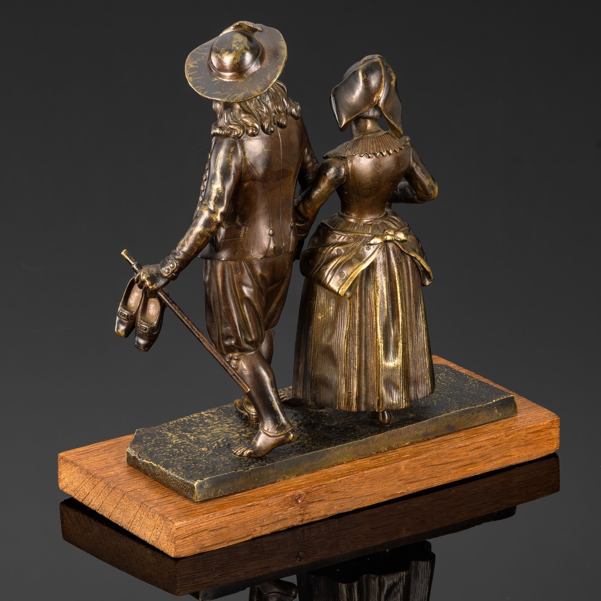 Статуэтка "Прогулка влюбленных босиком", бронза, литье, дерево, Западная Европа, 1900-1930 гг.