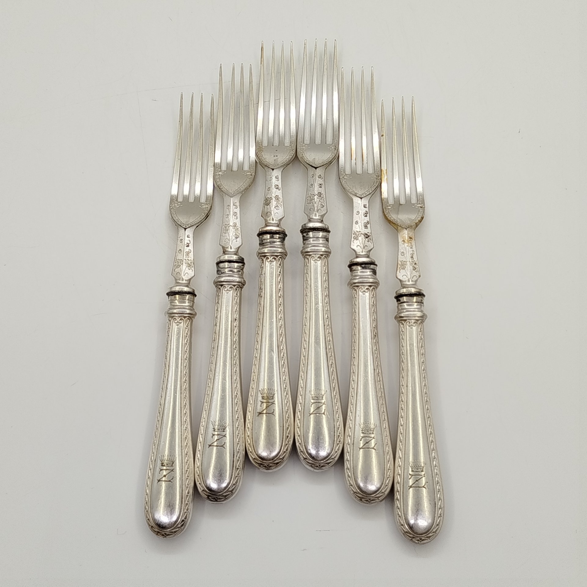 Набор вилок на 6 персон, с монограммой "Z" под графской короной, F. Disam Söhne