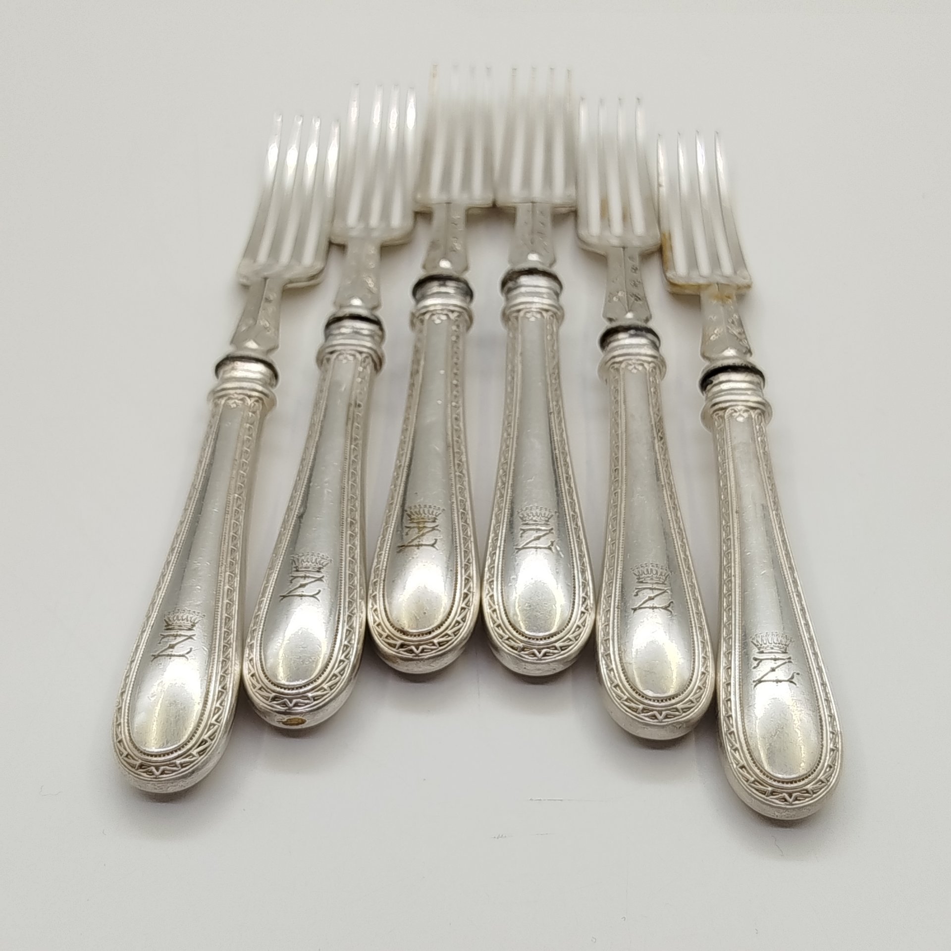 Набор вилок на 6 персон, с монограммой "Z" под графской короной, F. Disam Söhne