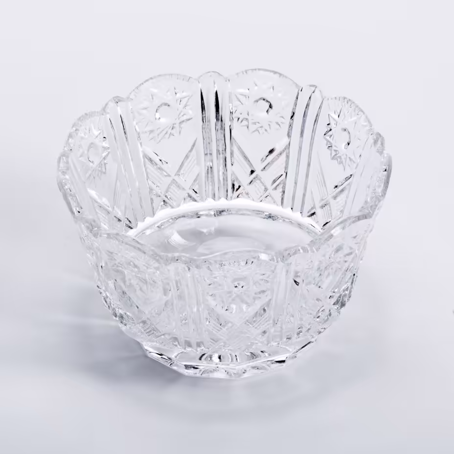 Круглая ваза для конфет с рельефным декором, стекло, СССР, 1970-1990 гг.