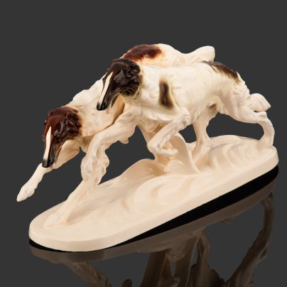 Статуэтка "Две борзые", фаянс, аэрография, Hertwig & Co., Германия, 1958-1990 гг.