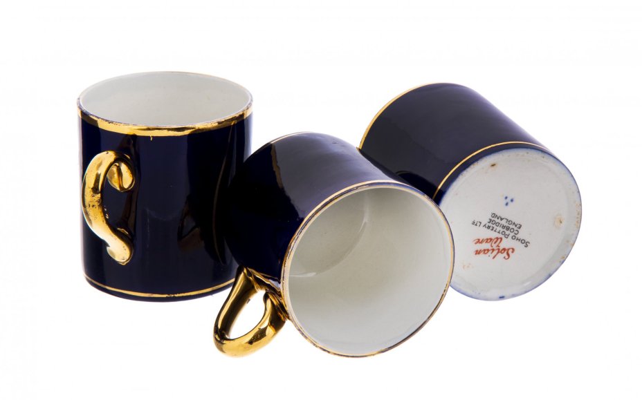 Набор из 3 кофейных чашек из серии "Solian ware", фарфор, кобальт, золочение, фабрика "Soho Pottery", Стаффордшир, Англия 1930 -1944 гг., Soho Pottery