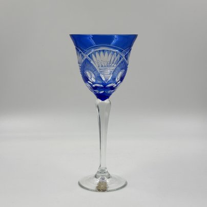 Бокал для вина синего цвета с резным орнаментом, VEB Kunst Glas Wasungen