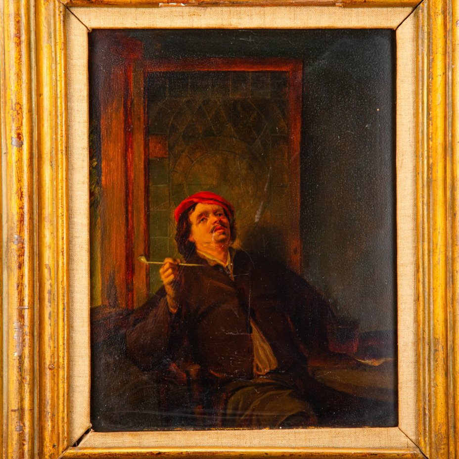 Картина "Курильщик", (по работе Адриана ван Остаде (1610-1685)), копиист Альфред Брайант Коупленд (1840-1909), дерево, масло, Западная Европа, 1870 г.