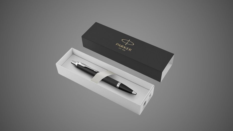 Подарочный набор: Шариковая ручка Parker IM Mat Black CT лак матовый, стержень: M blue и Ежедневник черный, Металлы: нержавеющая сталь, хром