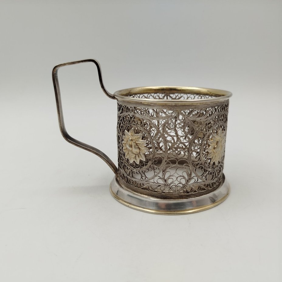 Подстаканник ажурный «Груши», мельхиор (медь-никель), скань, Мстерский завод художественных изделий «Ювелир», СССР, 1958 г.