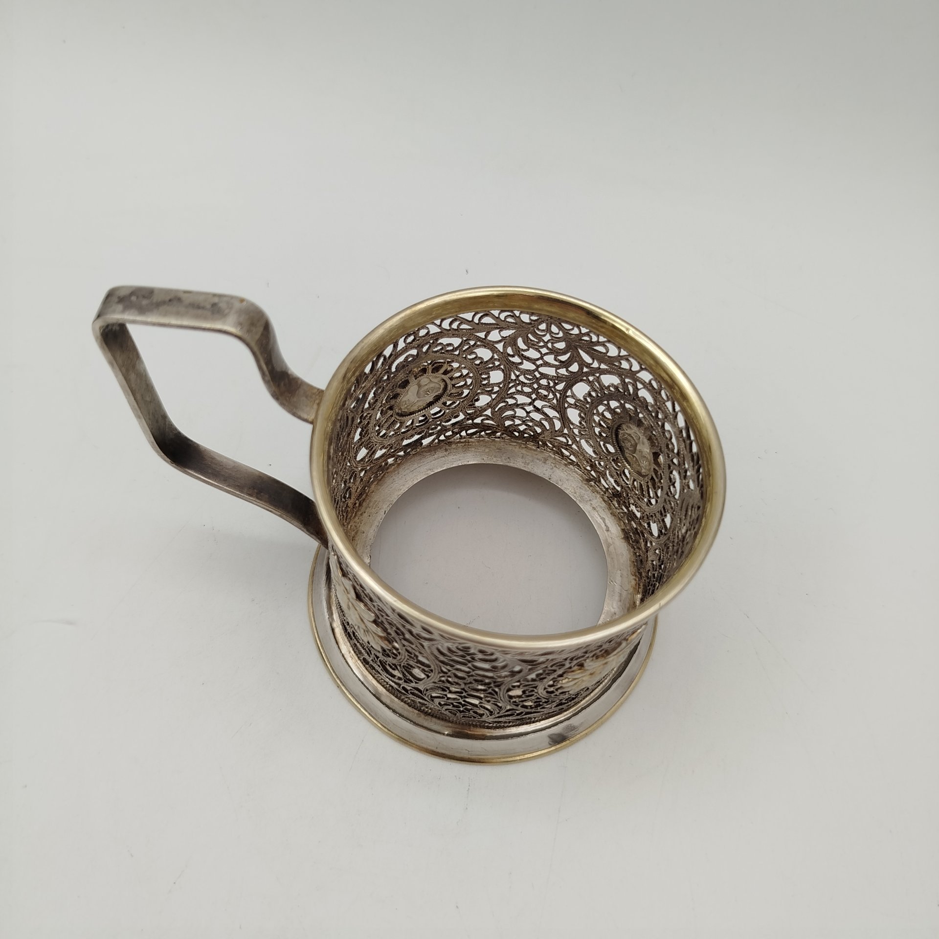 Подстаканник ажурный «Груши», мельхиор (медь-никель), скань, Мстерский завод художественных изделий «Ювелир», СССР, 1958 г.