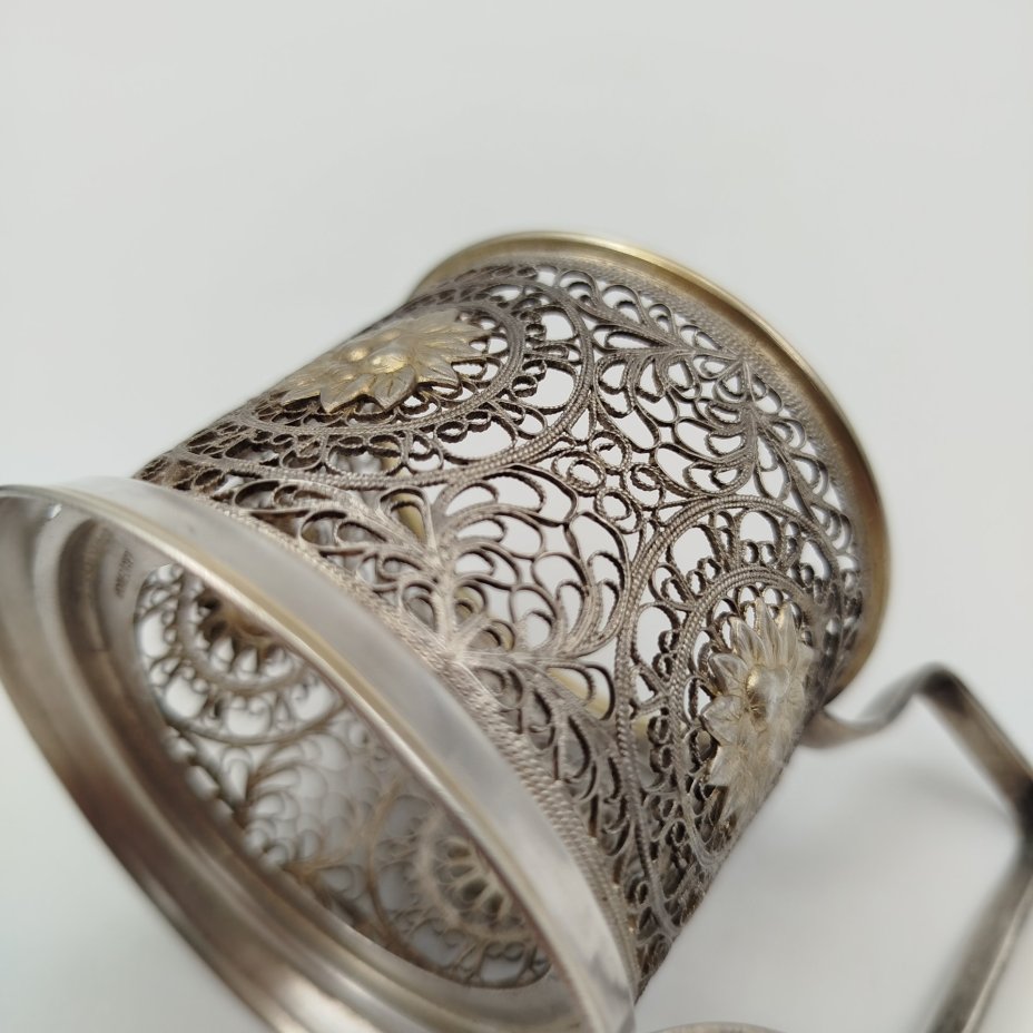 Подстаканник ажурный «Груши», мельхиор (медь-никель), скань, Мстерский завод художественных изделий «Ювелир», СССР, 1958 г.
