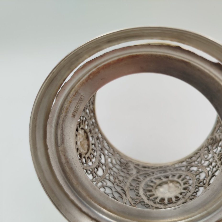 Подстаканник ажурный «Груши», мельхиор (медь-никель), скань, Мстерский завод художественных изделий «Ювелир», СССР, 1958 г.