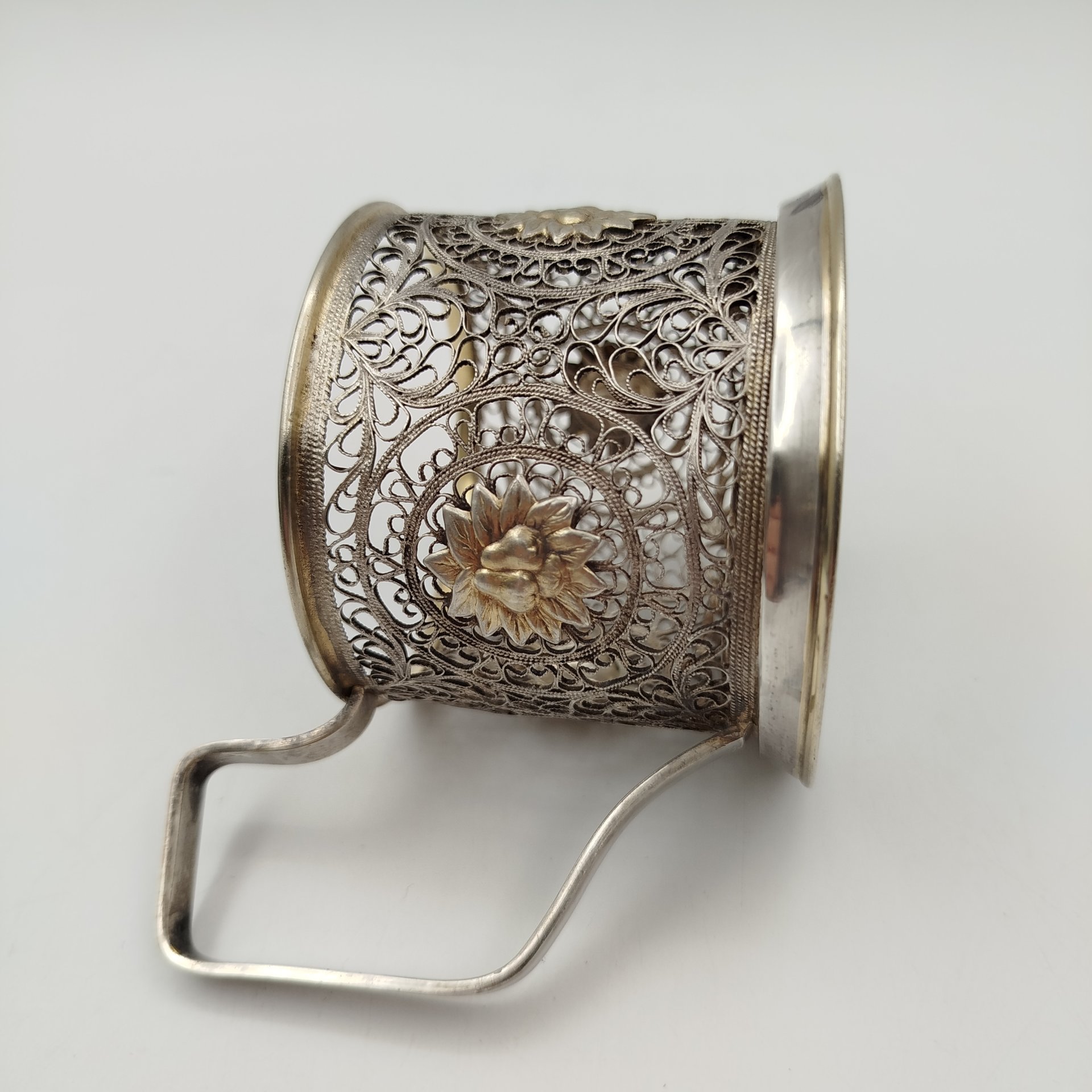 Подстаканник ажурный «Груши», мельхиор (медь-никель), скань, Мстерский завод художественных изделий «Ювелир», СССР, 1958 г., Мстерский завод художественных изделий «Ювелир»