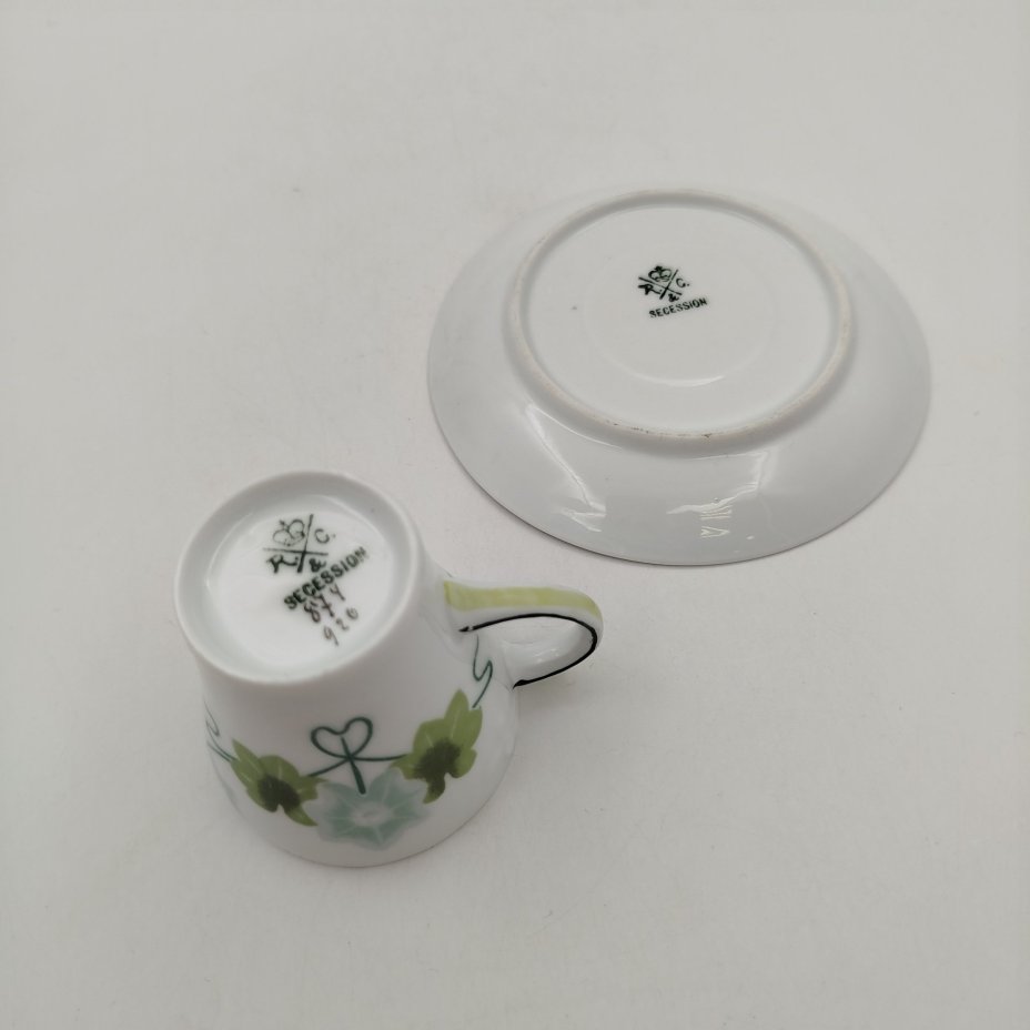 Пара кофейная изящной формы с растительным декором в стиле модерн, Rosenthal (Розенталь)