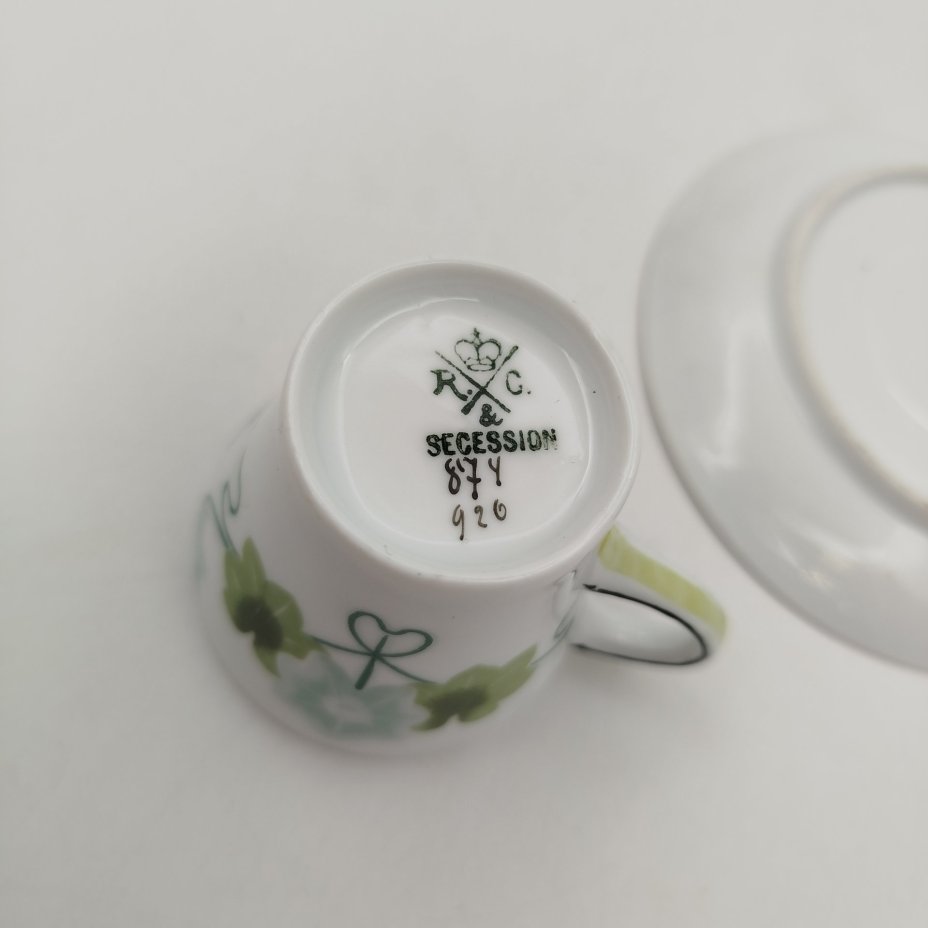 Пара кофейная изящной формы с растительным декором в стиле модерн, Rosenthal (Розенталь)