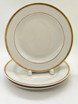 Набор из 3-х тарелок с золотой каймой, фарфор, золочение, Дулевский фарфоровый завод (Дулёво), СССР, 1980 г.