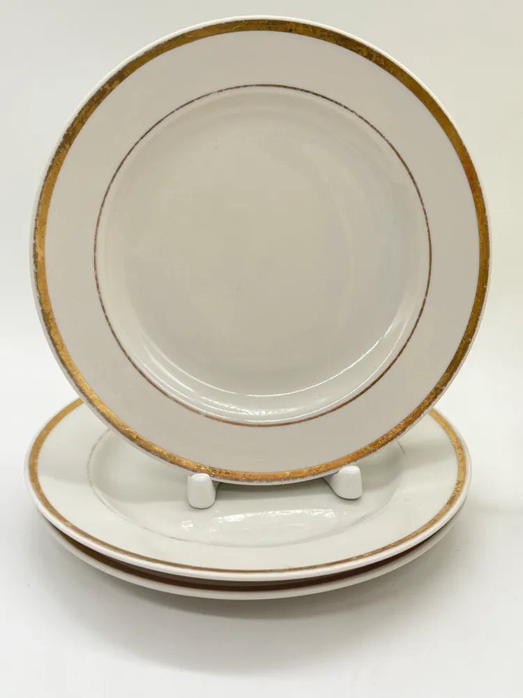 Набор из 3-х тарелок с золотой каймой, фарфор, золочение, Дулевский фарфоровый завод (Дулёво), СССР, 1980 г.