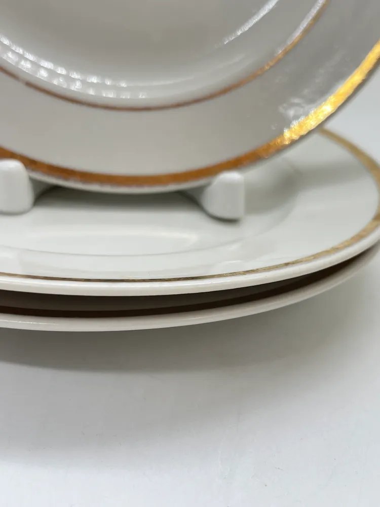 Набор из 3-х тарелок с золотой каймой, фарфор, золочение, Дулевский фарфоровый завод (Дулёво), СССР, 1980 г.