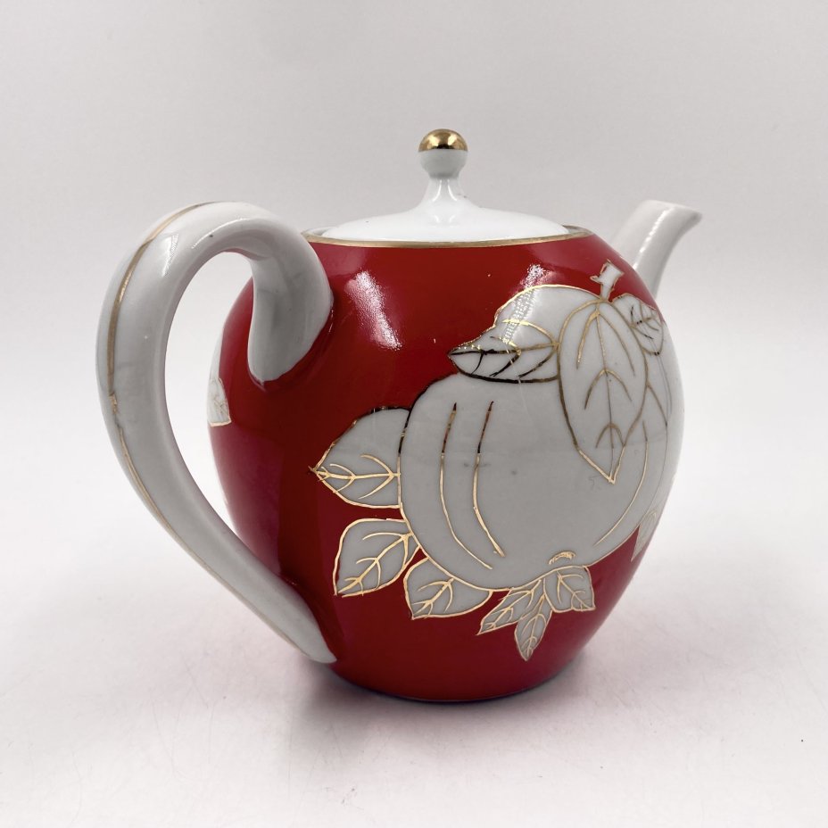 Заварочный чайник "Яблоки", фарфор, крытье, золочение, СССР, 1970-1990 гг.